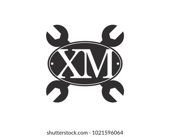 Initial letter XM logo automotive club with crossed wrench black