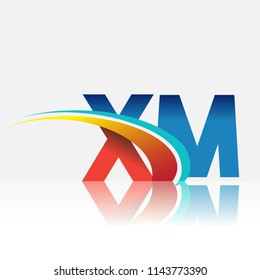 initial letter XM logotype company name colored red and blue and swoosh design. vector logo for business and company identity.
