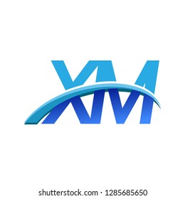 initial letter XM logotype company name colored blue and swoosh design. vector logo for business and company identity.