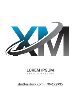 initial letter XM logotype company name colored blue and grey swoosh design. logo design for business and company identity.