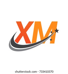 initial letter XM logotype company name colored orange and grey swoosh star design. vector logo for business and company identity.