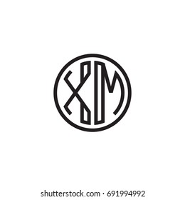 Initial letter XM, minimalist line art monogram circle logo, black color