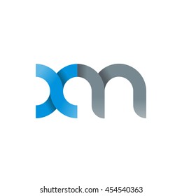 initial letter xm modern linked circle round lowercase logo blue gray