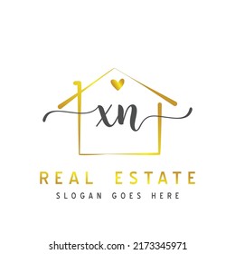 Initial letter XN calligraphy handwritten Real estate logo concept. Handwritten alphabet in the logo template. Letters and Alphabet for your logo design.