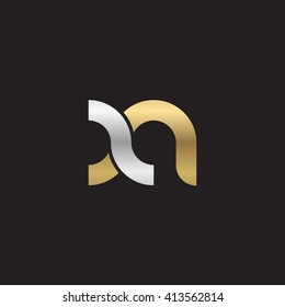 initial letter xn linked round lowercase logo gold silver black background
