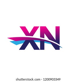 initial letter XN logotype company name colored blue and magenta swoosh design. vector logo for business and company