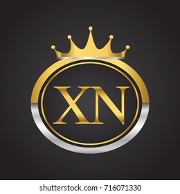 initial letter XN logotype company name with oval shape and crown, gold and silver color. vector logo for business and company identity.