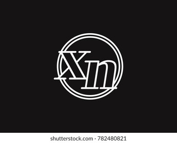 Initial letter xn lowercase outline inside the circle logo template white on black background