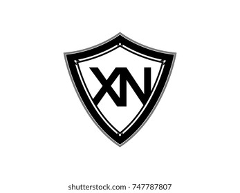 Initial letter XN shield logo black monogram vector illustration