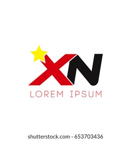 Initial letter xn yellow star logo red black