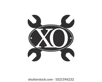 Initial letter XO logo automotive club with crossed wrench black