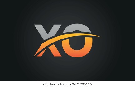 Letra inicial XO Logo Design con Swoosh. Diseño creativo y moderno del logotipo de XO sobre fondo negro.