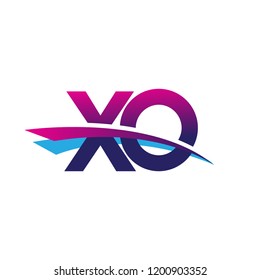 initial letter XO logotype company name colored blue and magenta swoosh design. vector logo for business and company