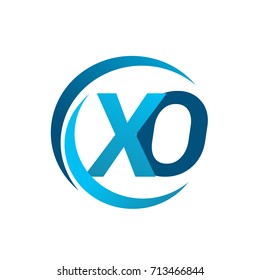 initial letter XO logotype company name blue circle and swoosh design. vector logo for business and company identity
