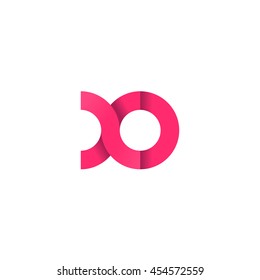 initial letter xo modern linked circle round lowercase logo pink
