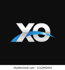 Initial letter XO, overlapping movement swoosh logo, metal silver blue color on black background
