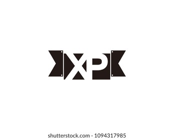 Initial letter xp black ribbon logo design