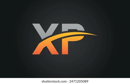 Initial Letter XP Logo Design With Swoosh. Creative And Modern XP Logo Design on Black Background.