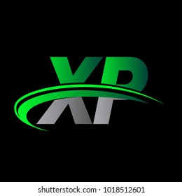 initial letter XP logotype company name colored green and black swoosh design. vector logo for business and company identity.