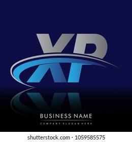 initial letter XP logotype company name colored blue and grey swoosh design. vector logo for business and company identity.