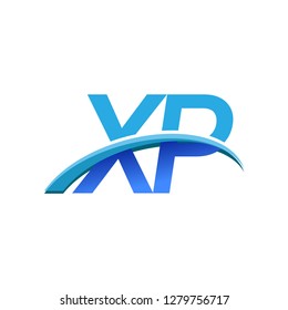 initial letter XP logotype company name colored blue and swoosh design. vector logo for business and company identity.
