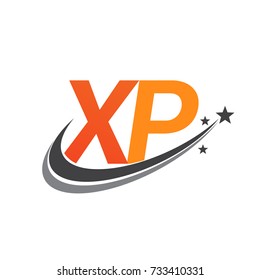 initial letter XP logotype company name colored orange and grey swoosh star design. vector logo for business and company identity.