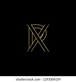 Initial letter XP PX minimal monogram art logo, gold color on black background.