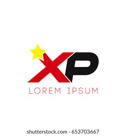 Initial letter xp yellow star logo red black