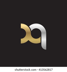 initial letter xq linked round lowercase logo gold silver black background