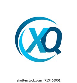 initial letter XQ logotype company name blue circle and swoosh design. vector logo for business and company identity.