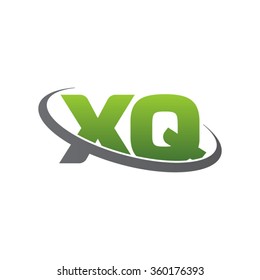 initial letter XQ swoosh ring company logo green gray