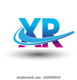 initial letter XR logotype company name colored blue and magenta swoosh design. vector logo for business and company identity.
