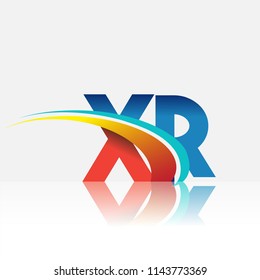 initial letter XR logotype company name colored red and blue and swoosh design. vector logo for business and company identity.
