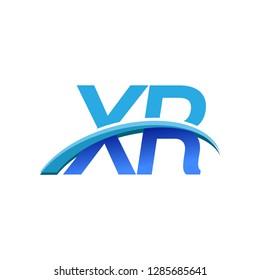 initial letter XR logotype company name colored blue and swoosh design. vector logo for business and company identity.