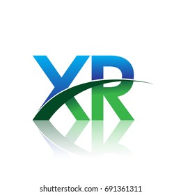 initial letter XR logotype company name colored blue and green swoosh design. vector logo for business and company identity
