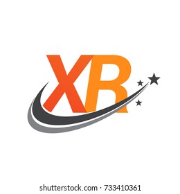 initial letter XR logotype company name colored orange and grey swoosh star design. vector logo for business and company identity.