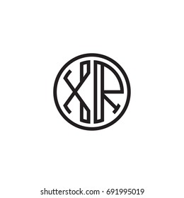 Initial letter XR, minimalist line art monogram circle logo, black color