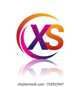 initial letter XS logotype company name orange and magenta color on circle and swoosh design. vector logo for business and company identity.