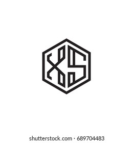 Initial letter XS, minimalist line art monogram hexagon logo, black color