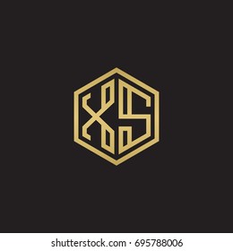 Initial letter XS, minimalist line art hexagon logo, gold color on black background