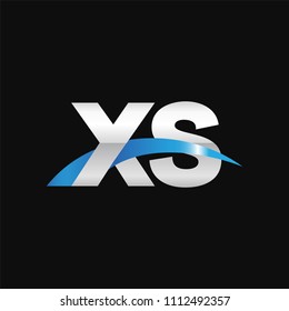 Initial letter XS, overlapping movement swoosh logo, metal silver blue color on black background