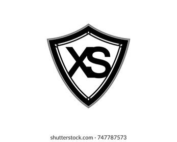 Initial letter XS shield logo black monogram vector illustration