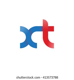 initial letter xt linked round lowercase logo blue red