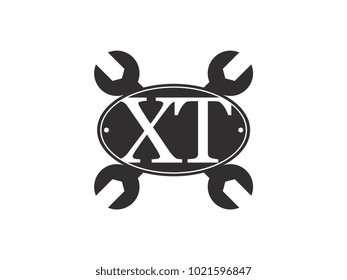 Initial letter XT logo automotive club with crossed wrench black