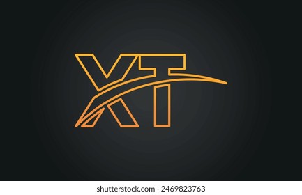 Initial Letter XT Logo Design With Swoosh. Creative And Modern XT Logo Design on Black Background.