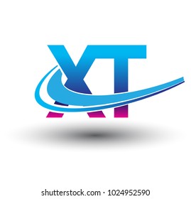 initial letter XT logotype company name colored blue and magenta swoosh design. vector logo for business and company identity.
