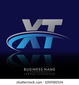 initial letter XT logotype company name colored blue and grey swoosh design. vector logo for business and company identity.