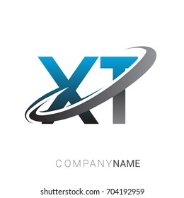 initial letter XT logotype company name colored blue and grey swoosh design. logo design for business and company identity.