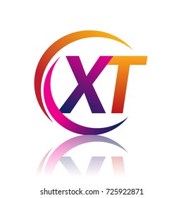 initial letter XT logotype company name orange and magenta color on circle and swoosh design. vector logo for business and company identity.