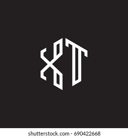Initial letter XT, minimalist line art monogram hexagon shape logo, white color on black background